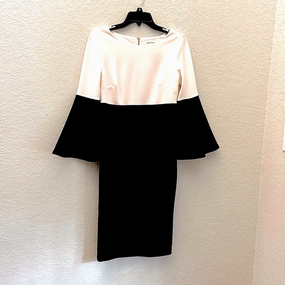 Calvin Klein Black and Winter White Dress, Size 6